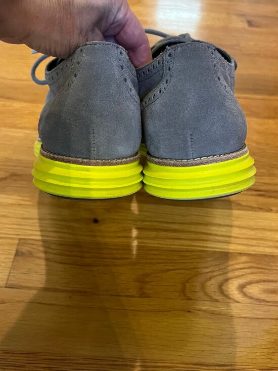 EUC Men\'s Cole Haan Lunargrand Gray Suede Yellow Sole Oxford Shoes Size 10.5